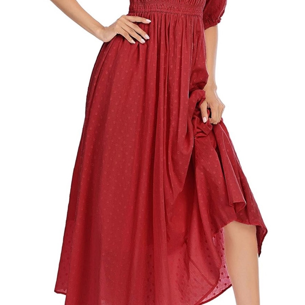 Red Ruffled Smocked Off-Shoulder Sundress - Picture 2 of 3